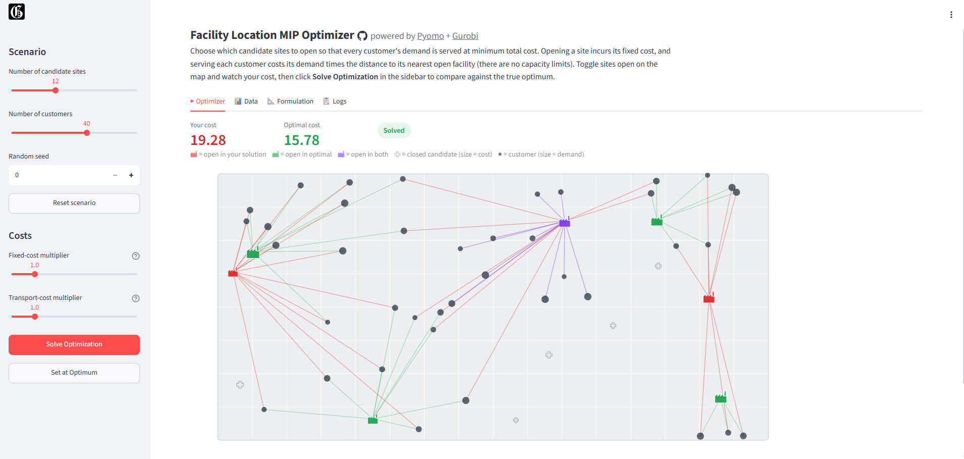 Facility Location optimizer: click to launch