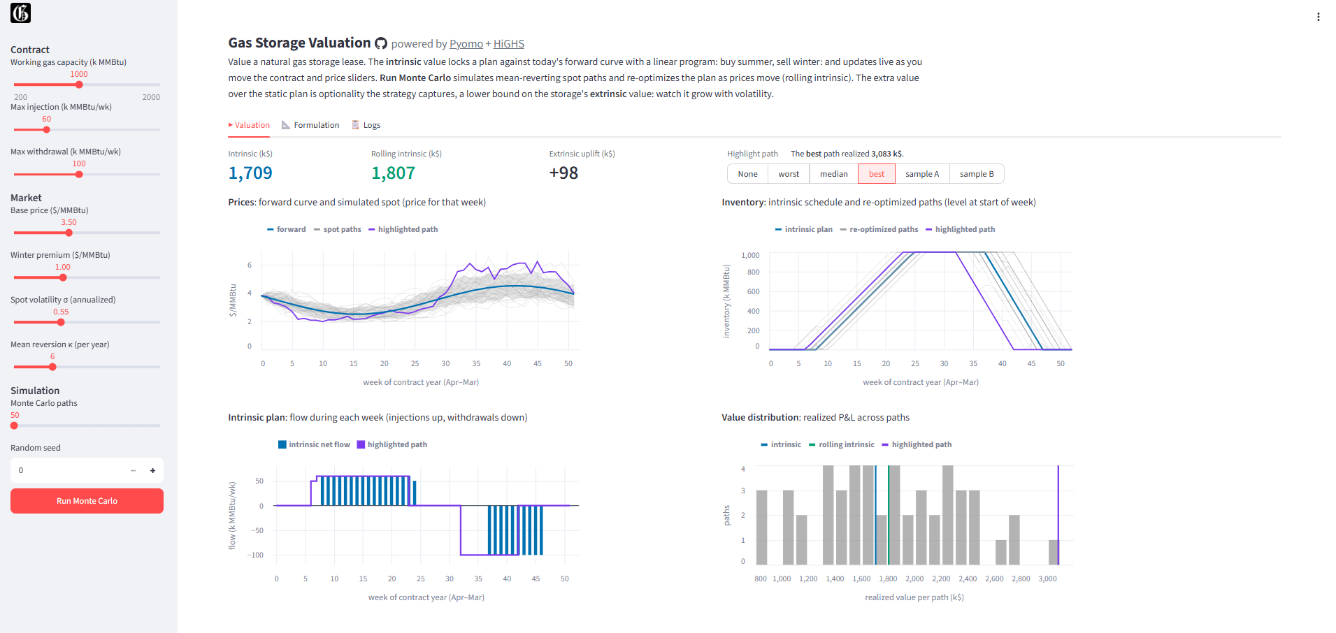 Gas Storage valuation: click to launch